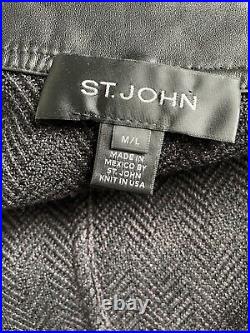 St. John Knit Caardigan Style Sweater/ Jacket with Leather Accents Size M/Lg