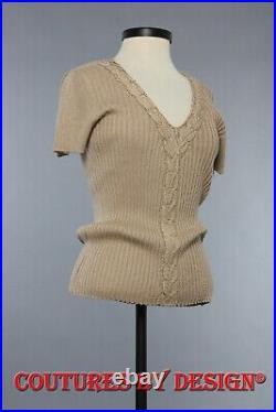 St John Knits Ribbed Novelty Knit Sweater Dark Camel Sz Med NWT MSRP $395