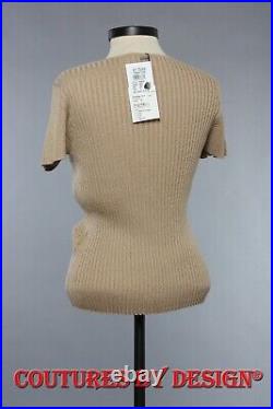 St John Knits Ribbed Novelty Knit Sweater Dark Camel Sz Med NWT MSRP $395