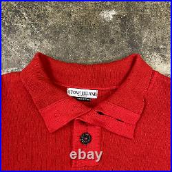 Stone Island Jumper Knit Button Vintage Knitted Sweater, Red Mens Medium