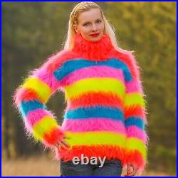 Striped rainbow sweater hand knit mohair jumper fuzzy multicolor top SUPERTANYA