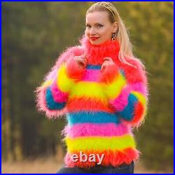 Striped rainbow sweater hand knit mohair jumper fuzzy multicolor top SUPERTANYA