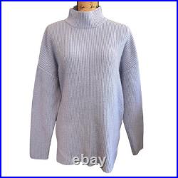 Suboo Womens Oversized Wool Blend Preppy Mock Neck Ribbed Sweater Blue Medium