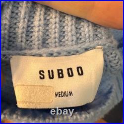 Suboo Womens Oversized Wool Blend Preppy Mock Neck Ribbed Sweater Blue Medium