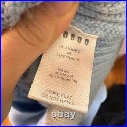 Suboo Womens Oversized Wool Blend Preppy Mock Neck Ribbed Sweater Blue Medium