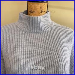 Suboo Womens Oversized Wool Blend Preppy Mock Neck Ribbed Sweater Blue Medium