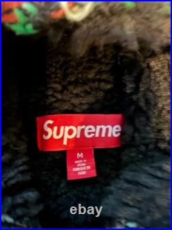 Supreme Faux Shearling Lined Zip Up Hooded Sweater Green Melange Medium