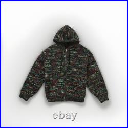 Supreme Faux Shearling Lined Zip Up Hooded Sweater Green Melange Medium