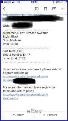 Supreme Nike Swoosh Sweater Black Size Medium IN HAND WITH RECEIPT