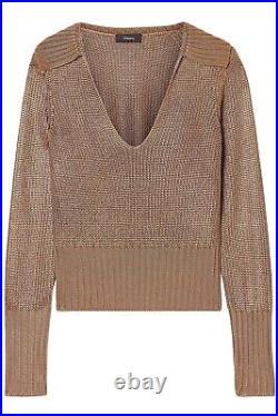 THEORY Rib-Trimmed Golden Brown Knitted Sweater Size Medium, NWOT THEORY Rib-Trimmed Golden Brown Knitted Sweater Size Medium, NWOT
