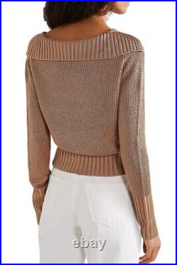 THEORY Rib-Trimmed Golden Brown Knitted Sweater Size Medium, NWOT