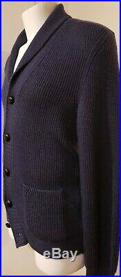 TOM FORD Men's McQueen Shawl Collar Blue Cardigan Sweater Leather Button $2350