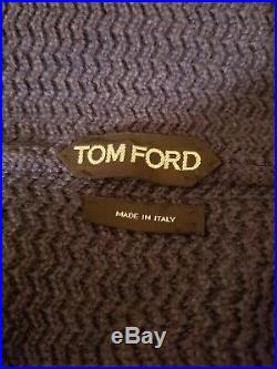 TOM FORD Men's McQueen Shawl Collar Blue Cardigan Sweater Leather Button $2350