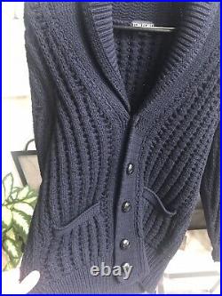 TOM FORD men's shawl collar sweater cardigan thick cable knit black wool sz M