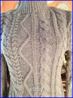 Tabula Rasa 100% Gray Merino Wool Chunky Cable Sweater X-tra Long SleevezMerino