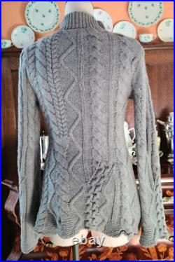 Tabula Rasa 100% Gray Merino Wool Chunky Cable Sweater X-tra Long SleevezMerino