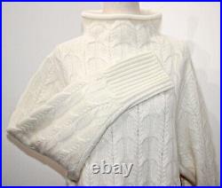 Tahari Super Soft Thick Lush 100%2-Ply Cashmere Mock Neck Cable Sweater Cream M