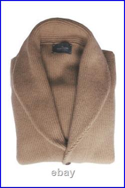 The Wardrobe Sweater Medium Tan, shawl collar cardigan, pure camelhair