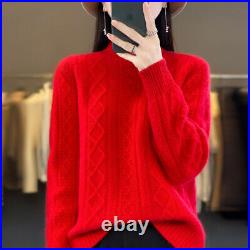 Thickened 100% Pure Wool Sweater Women's High Neck Knitted Tops Sweater Jumper