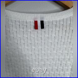 Thom Browne White Textured Crewneck Sweater Medium