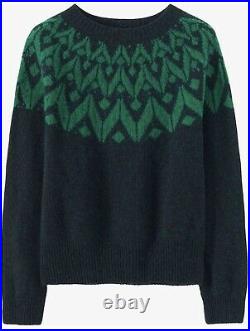 Toast Green Navy Seamless Chevron Yoke Fairisle Jumper Sweater Scottish Wool M