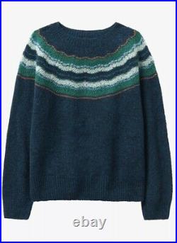 Toast New With Tags 100% British Wool Stripe Yoke Sweater Green Fair Isle Size M