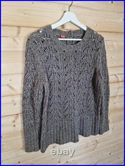Toast Womens Chunky Open Knitted Jumper Sweater Medium Brown Flecked UK14