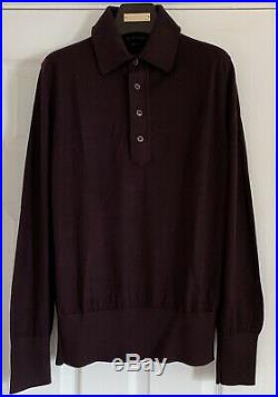 Tom Ford Mens Knitted Claret Polo Shirt L/S 100% Cashmere Sweater Eu 48 Medium