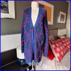 Tommy Hilfiger Long Sweater Knit Cardigan Royal Blue Preppy MEDIUM