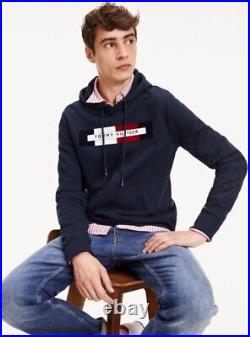 Tommy Hilfiger Men's Blue Logo Hoodie Sweater Jumper M Sky Captain 100%Cotton