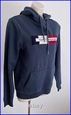 Tommy Hilfiger Men's Blue Logo Hoodie Sweater Jumper M Sky Captain 100%Cotton