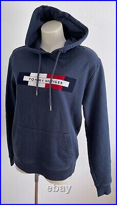 Tommy Hilfiger Men's Blue Logo Hoodie Sweater Jumper M Sky Captain 100%Cotton