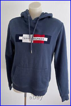 Tommy Hilfiger Men's Blue Logo Hoodie Sweater Jumper M Sky Captain 100%Cotton