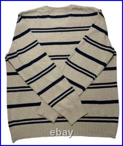 Tommy Hilfiger men's cotton V-neck sweater in a beige and navy blue stripes