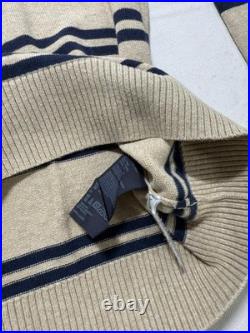 Tommy Hilfiger men's cotton V-neck sweater in a beige and navy blue stripes