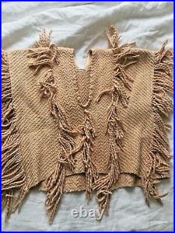 ULLA JOHNSON Reya Fringed Cotton Knit Sweater Poncho Pullover Blush Nude