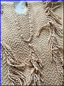 ULLA JOHNSON Reya Fringed Cotton Knit Sweater Poncho Pullover Blush Nude