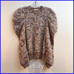 Ulla Johnson Rosina Colorful Puff Sleeve Crew Neck Alpaca Blend Knit Sweater M/L