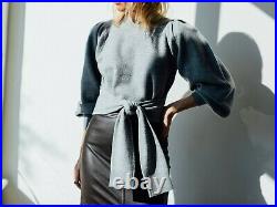 Ulla Johnson Rubi Pullover Tie Front Sweater Grey Size Medium Wool