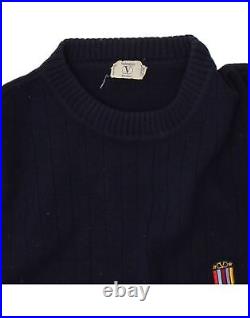 VALENTINO Mens Crew Neck Jumper Sweater Medium Navy Blue Wool AG08