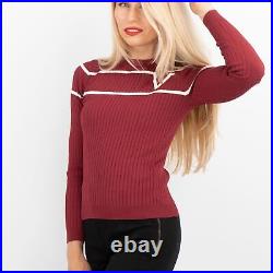 VALENTINO Womens Jumper Sweater Red Wine Striped Rib Knit Size M UK 10 Designer