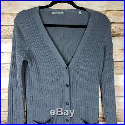 VINCE Medium Womens 100% Cashmere Gray Ribbed Long Button Cardigan Sweater