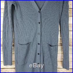 VINCE Medium Womens 100% Cashmere Gray Ribbed Long Button Cardigan Sweater