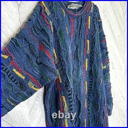 VINTAGE 90s Coogie Sweater Mens Medium Biggie Cosby Hip Hop 3D Knit Textured