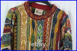 VINTAGE Coogi Classic Australia 90's Red Green Men's M Cotton Linen Sweater 3D