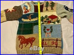VINTAGE Ralph Lauren RL90 Country Native Indian Tribe Patchwork Knit Sweater