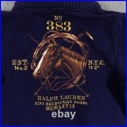 VINTAGE Ralph Lauren Sweater Womens Medium Blue 383 Equestrian Toggle Big Pony