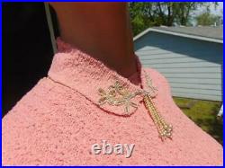 VTG 1950S PINK SWEATER & SKIRT KNIT SET BEADED COLLAR up to 30w