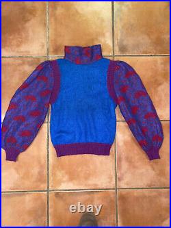 VTG 90s ALBERTA FERRETTI Purple Blue 100% MOHAIR Blouson Sleeve Sweater Sz M