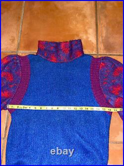 VTG 90s ALBERTA FERRETTI Purple Blue 100% MOHAIR Blouson Sleeve Sweater Sz M